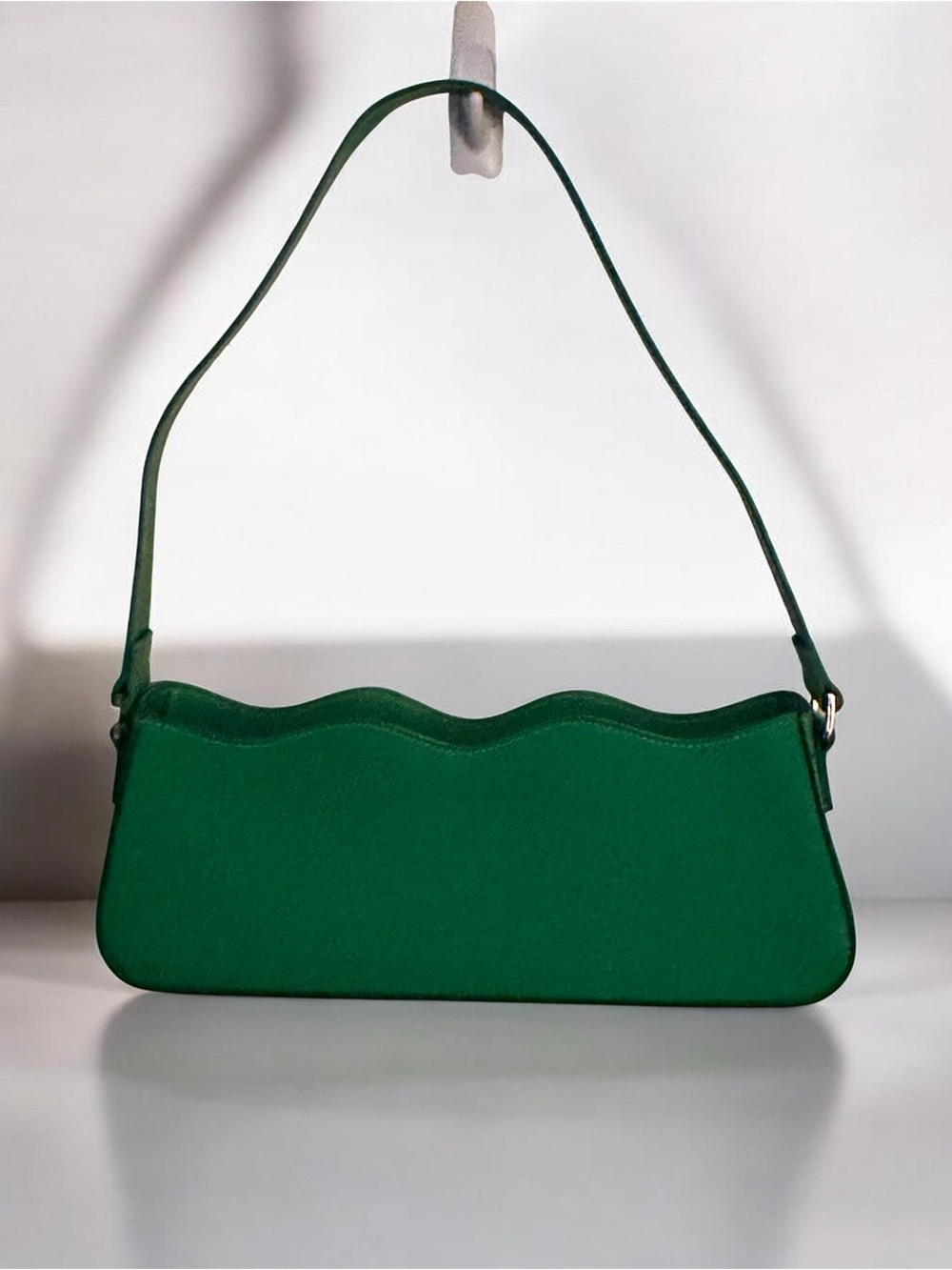 MACH & MACH Emerald Green Wavy leather Shoulder Bag
